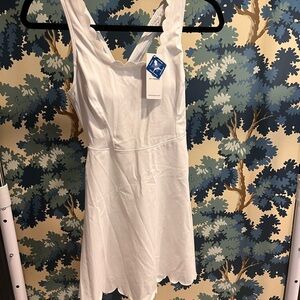 White Sleeveless Dress with Scalloped Hem